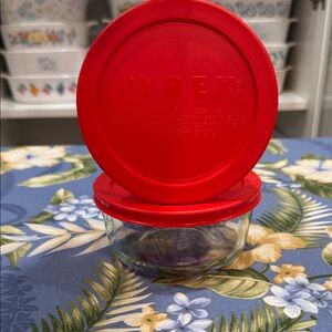 Pyrex Glass Bowls with Bold Red Lid